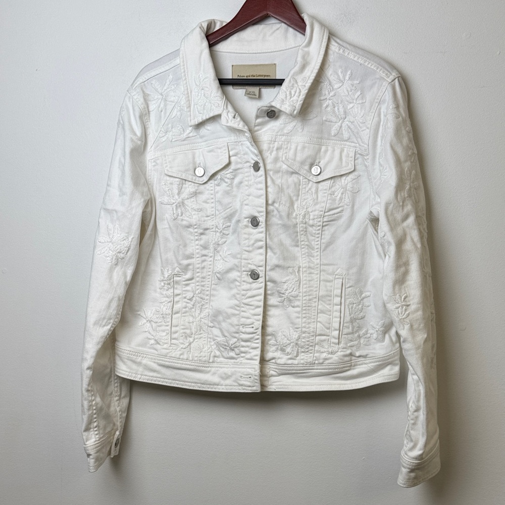 Pilcro and the Letterpress White Floral Embroidered Jean Jacket sz XL - Picture 3 of 11